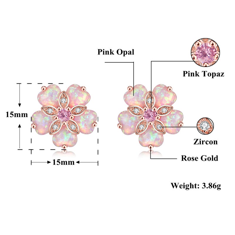 CiNily 14K Rose Gold Plated Flower Stud Earrings Womens Pink Opal Earrings Hypoallergenic Big Gemstone Stud Earrings 15 mm - Image 3